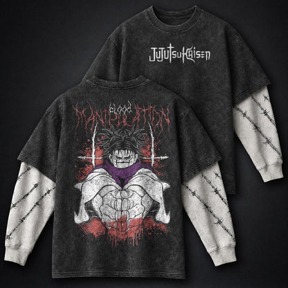 Jujutsu Kaisen Faded Washed Double Sleeves T-Shirt