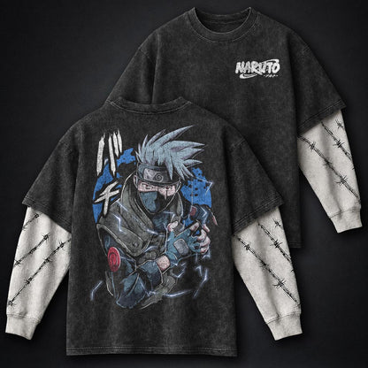 Naruto Streetwear Washed Double Sleeves T-Shirt