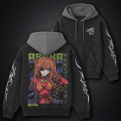 Neon Genesis Evangelion Essential Black and Grey Washed Hoodie