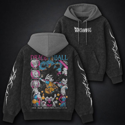 Dragon Ball Graphic Black and Grey Washed Hoodie