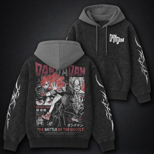 Dandadan Cozy Black and Grey Washed Hoodie