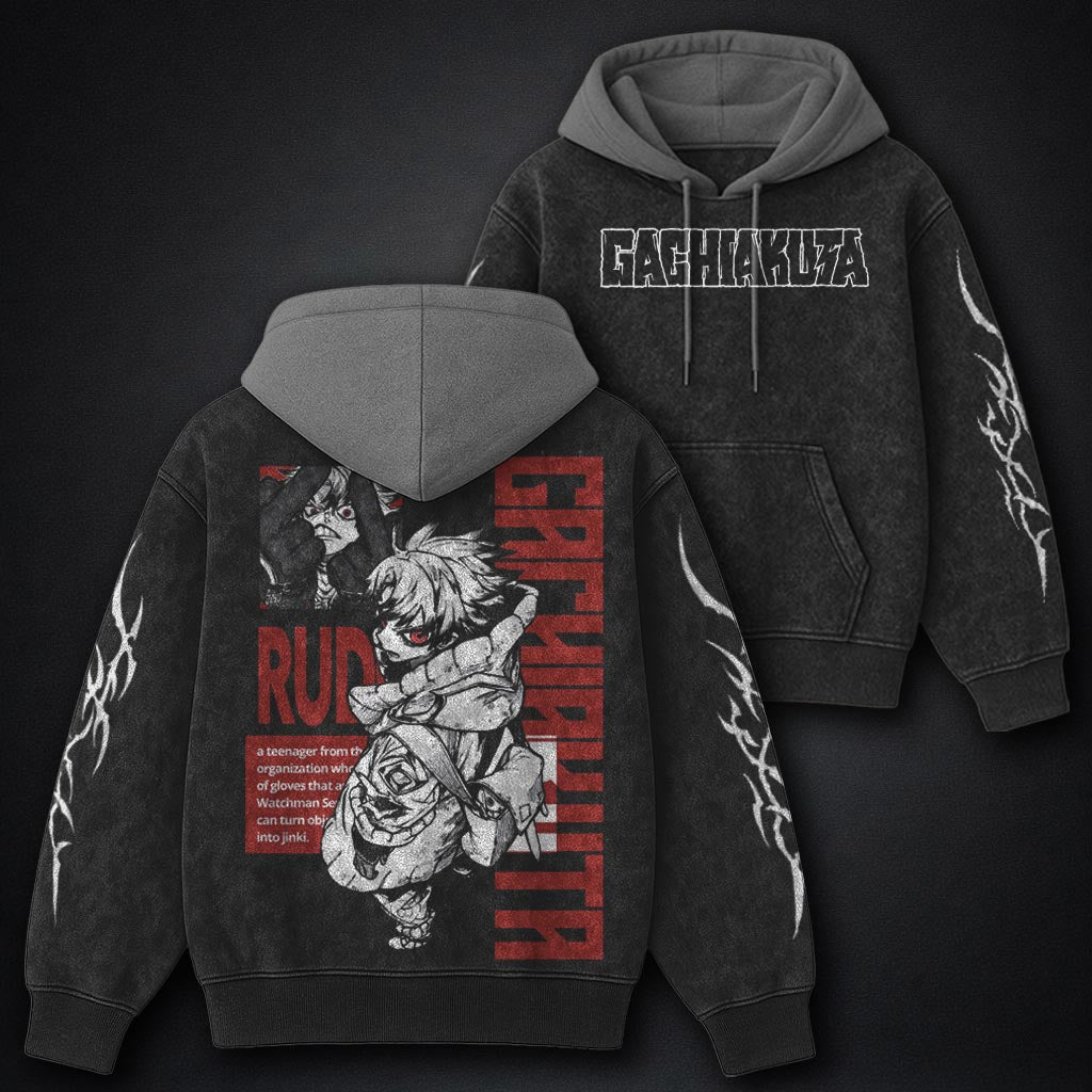 Gachiakuta Everyday Black and Grey Washed Hoodie