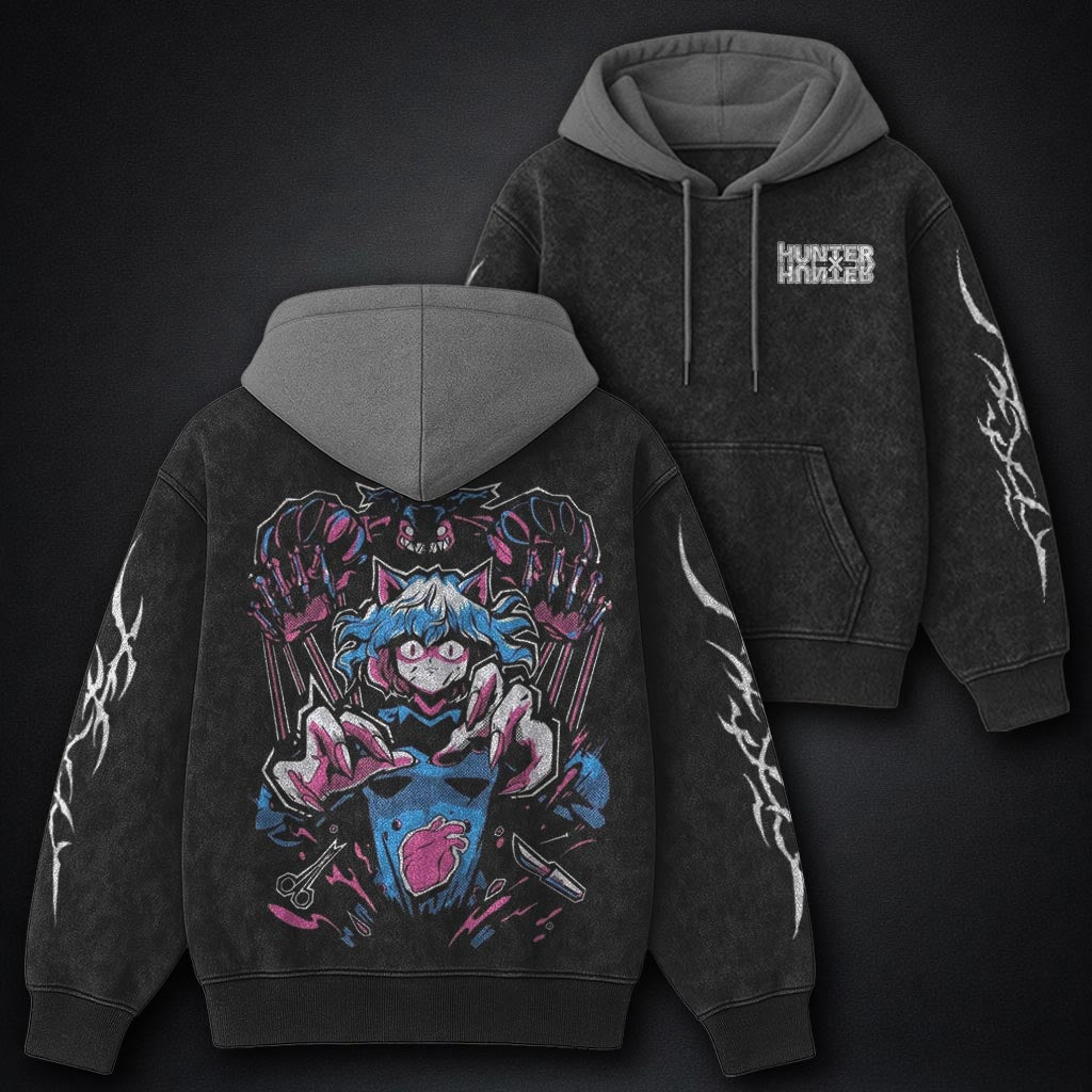 Hunter x Hunter Premium Black and Grey Washed Hoodie