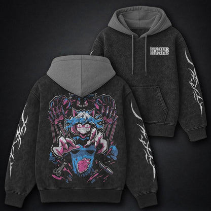 Hunter x Hunter Premium Black and Grey Washed Hoodie