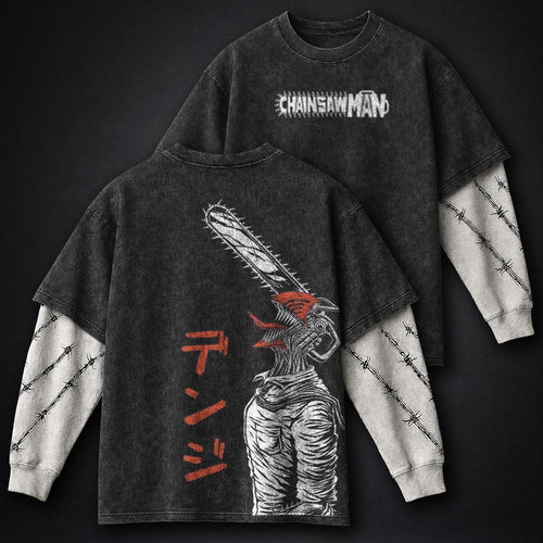 Chainsaw Man Premium Washed Double Sleeves T-Shirt