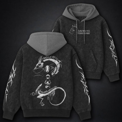 Ghibli Essential Black and Grey Washed Hoodie