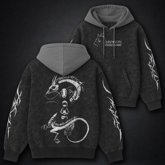 Ghibli Essential Black and Grey Washed Hoodie