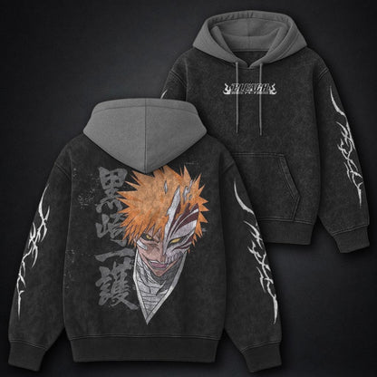 Bleach Streetwear Black and Grey Washed Hoodie