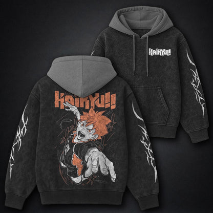 Haikyuu Clean Black and Grey Washed Hoodie