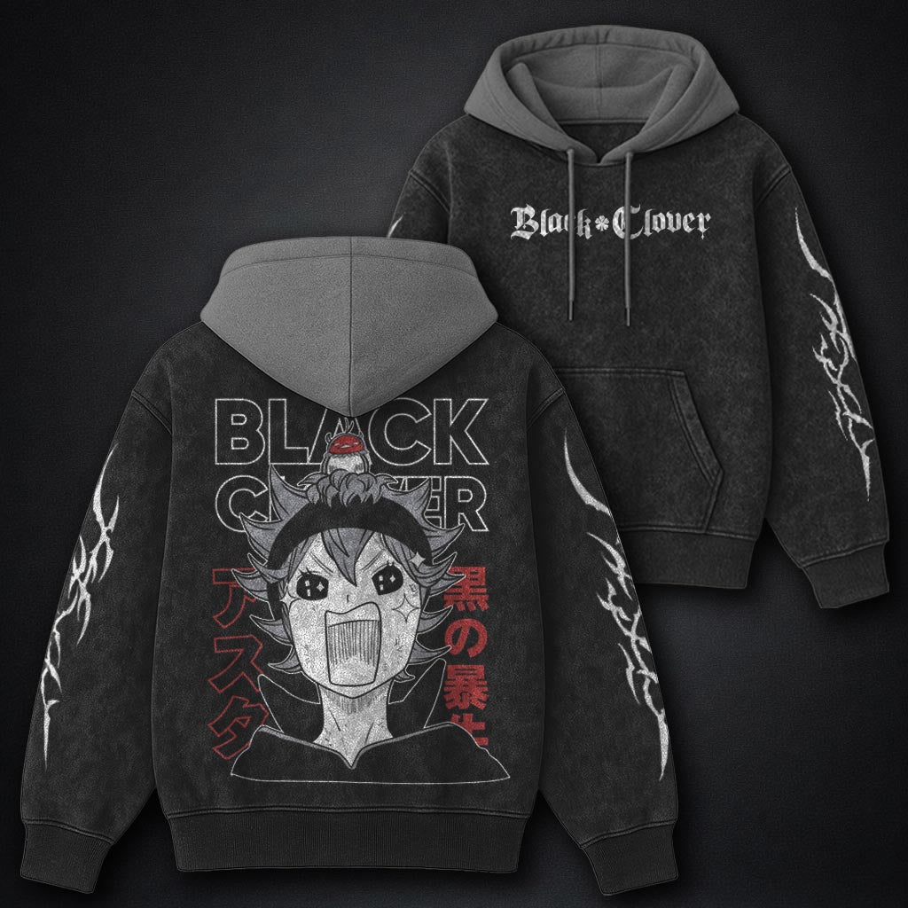 Black Clover Urban Black and Grey Washed Hoodie