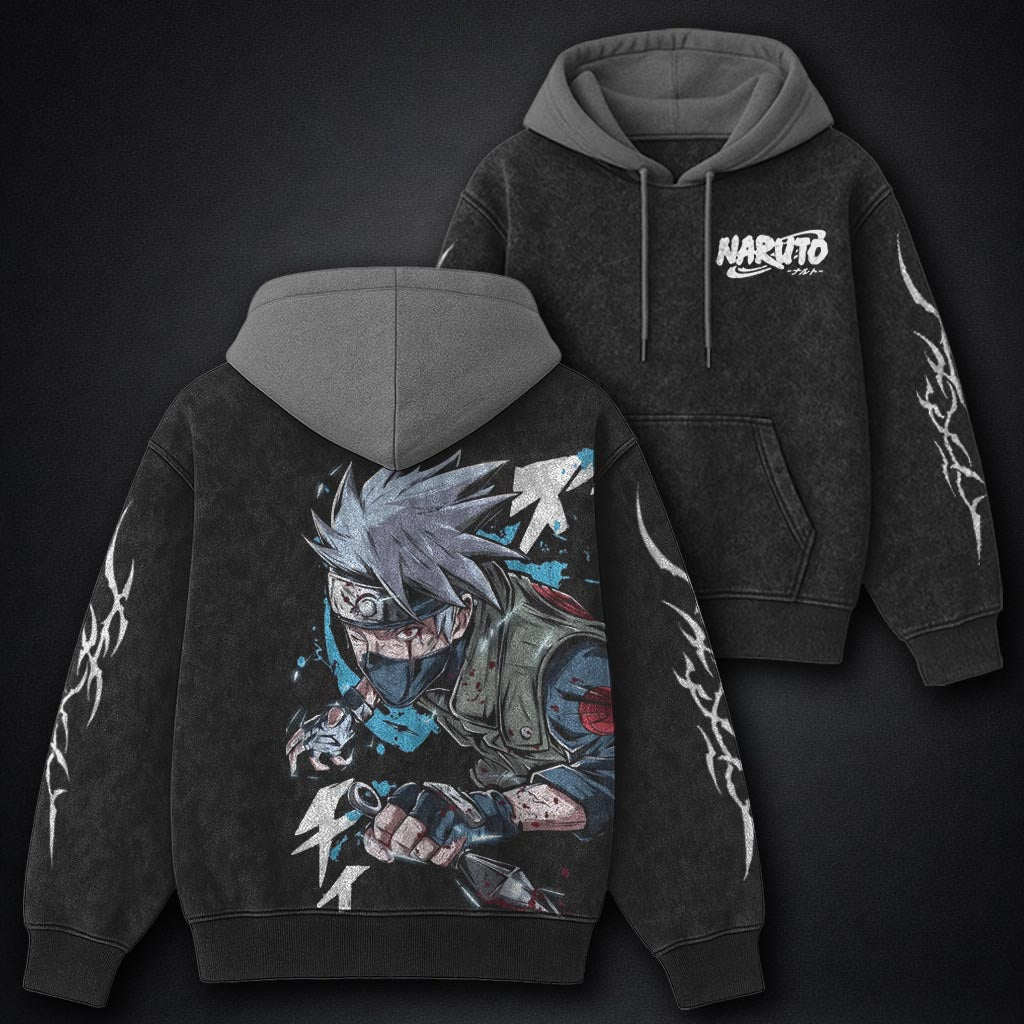 Naruto Signature Black and Grey Washed Hoodie