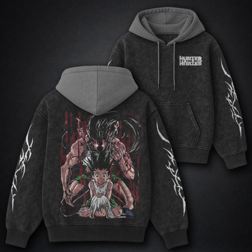 Hunter x Hunter Streetwear Black and Grey Washed Hoodie