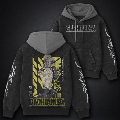 Gachiakuta Soft Black and Grey Washed Hoodie