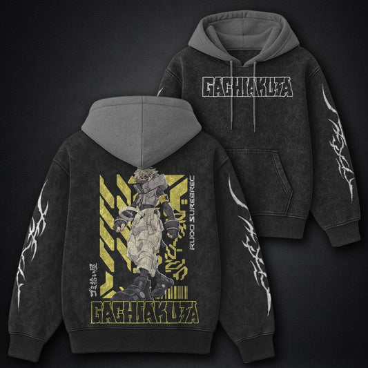 Gachiakuta Soft Black and Grey Washed Hoodie
