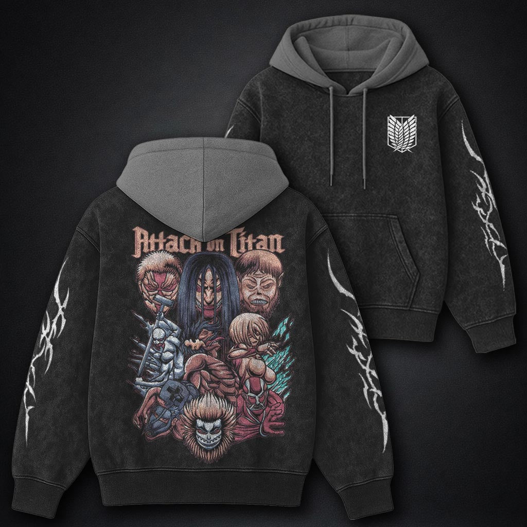 Attack on Titan Statement Black and Grey Washed Hoodie
