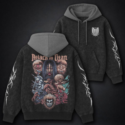 Attack on Titan Statement Black and Grey Washed Hoodie
