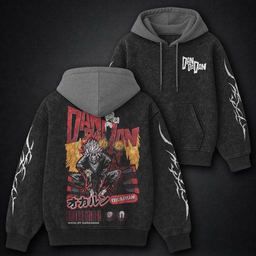 Dandadan Classic Black and Grey Washed Hoodie