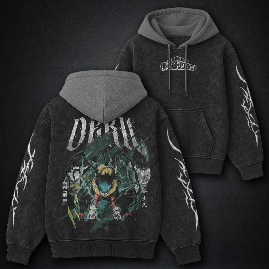 My Hero Academia Washed Black and Grey Washed Hoodie