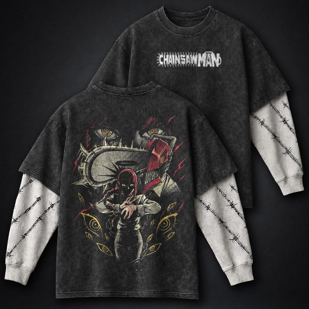 Chainsaw Man Signature Washed Double Sleeves T-Shirt