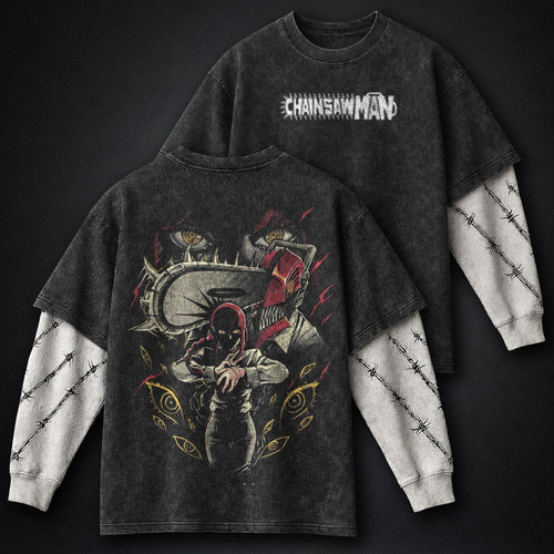 Chainsaw Man Signature Washed Double Sleeves T-Shirt