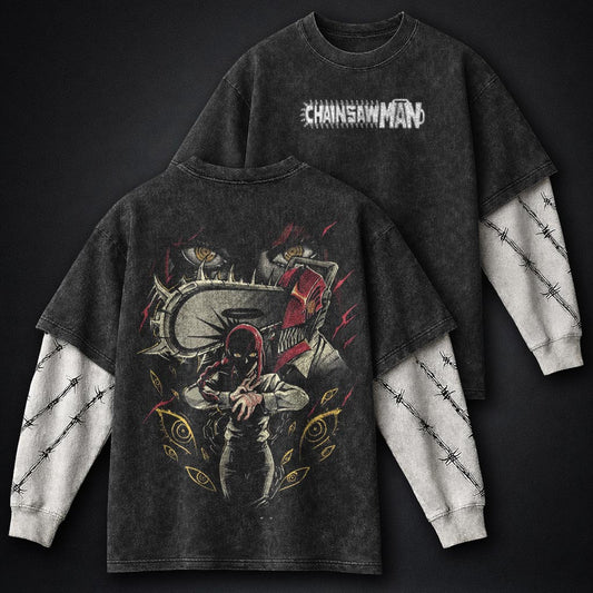 Chainsaw Man Signature Washed Double Sleeves T-Shirt
