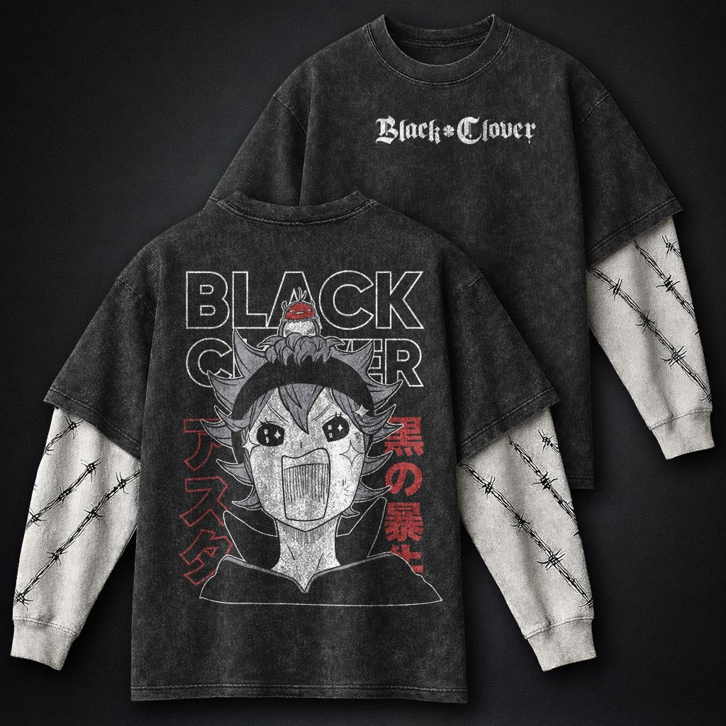 Black Clover Bold Washed Double Sleeves T-Shirt