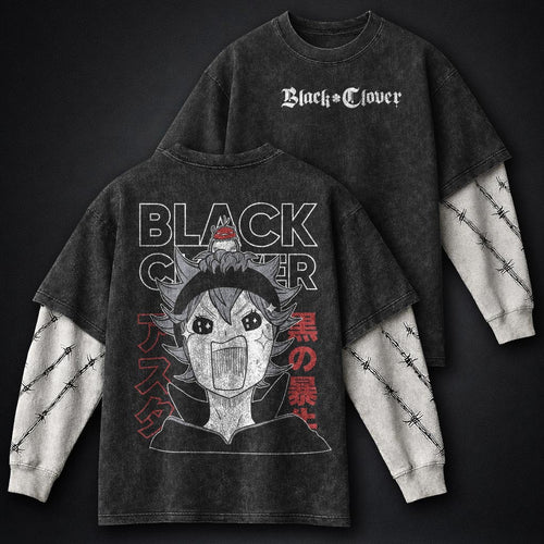 Black Clover Bold Washed Double Sleeves T-Shirt