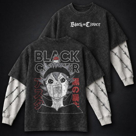 Black Clover Bold Washed Double Sleeves T-Shirt