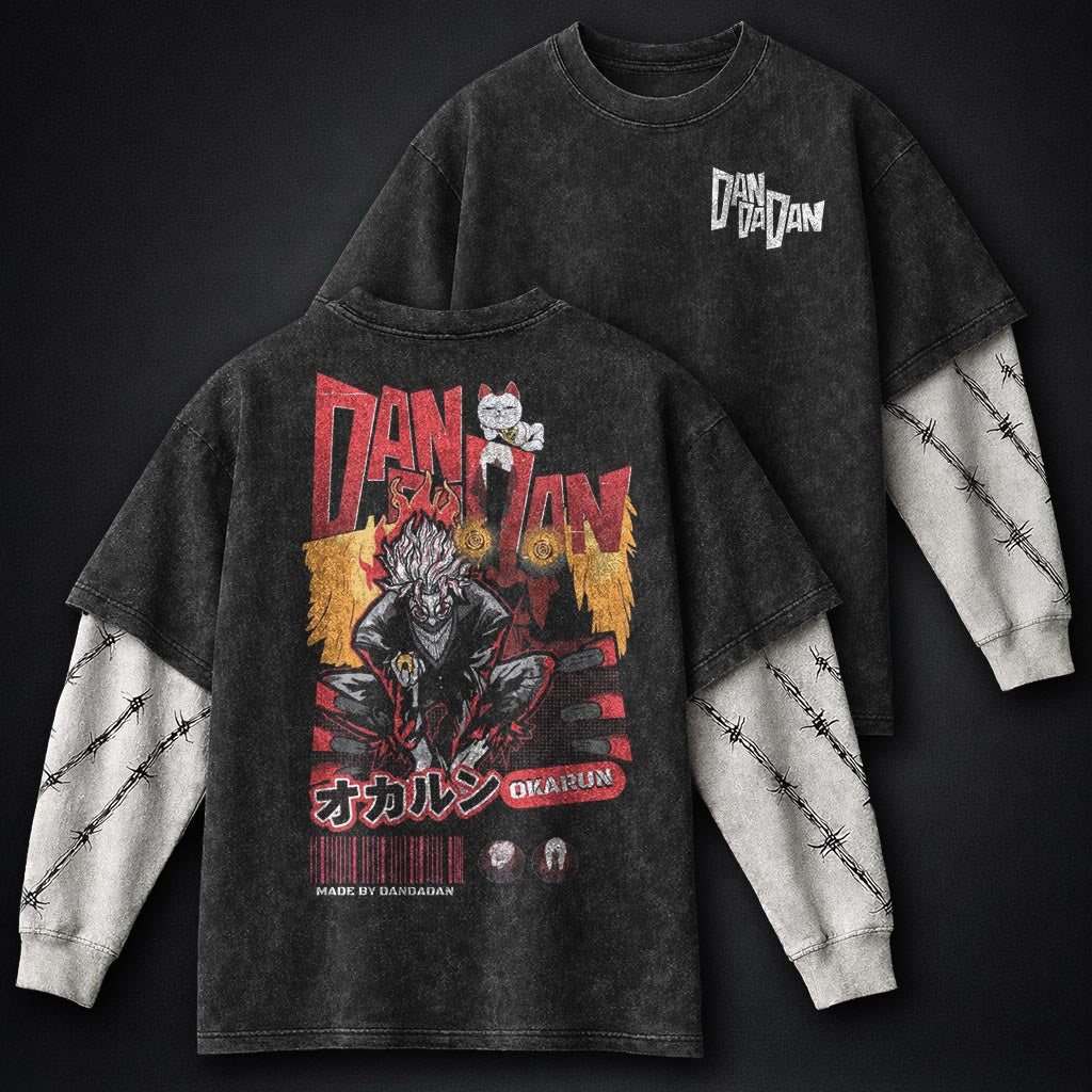 Dandadan Streetwear Washed Double Sleeves T-Shirt