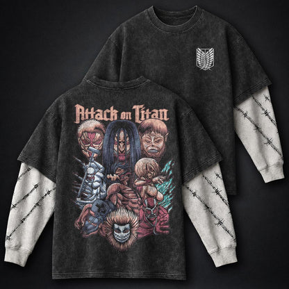 Attack on Titan Vintage Washed Double Sleeves T-Shirt