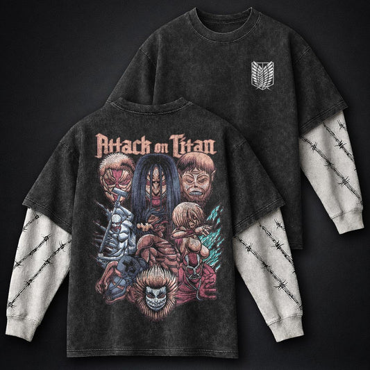 Attack on Titan Vintage Washed Double Sleeves T-Shirt