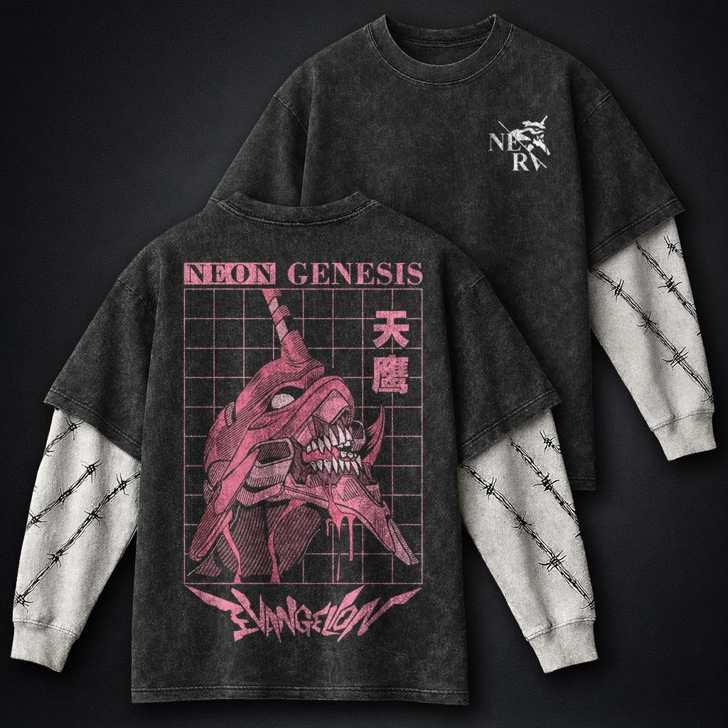 Neon Genesis Evangelion Graphic Washed Double Sleeves T-Shirt