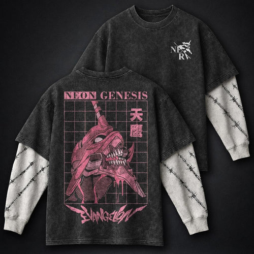 Neon Genesis Evangelion Graphic Washed Double Sleeves T-Shirt
