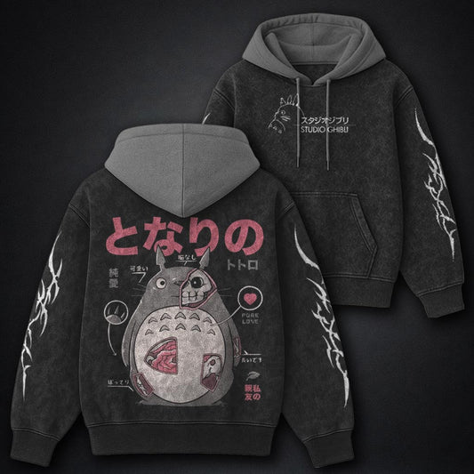 Ghibli Vintage Black and Grey Washed Hoodie