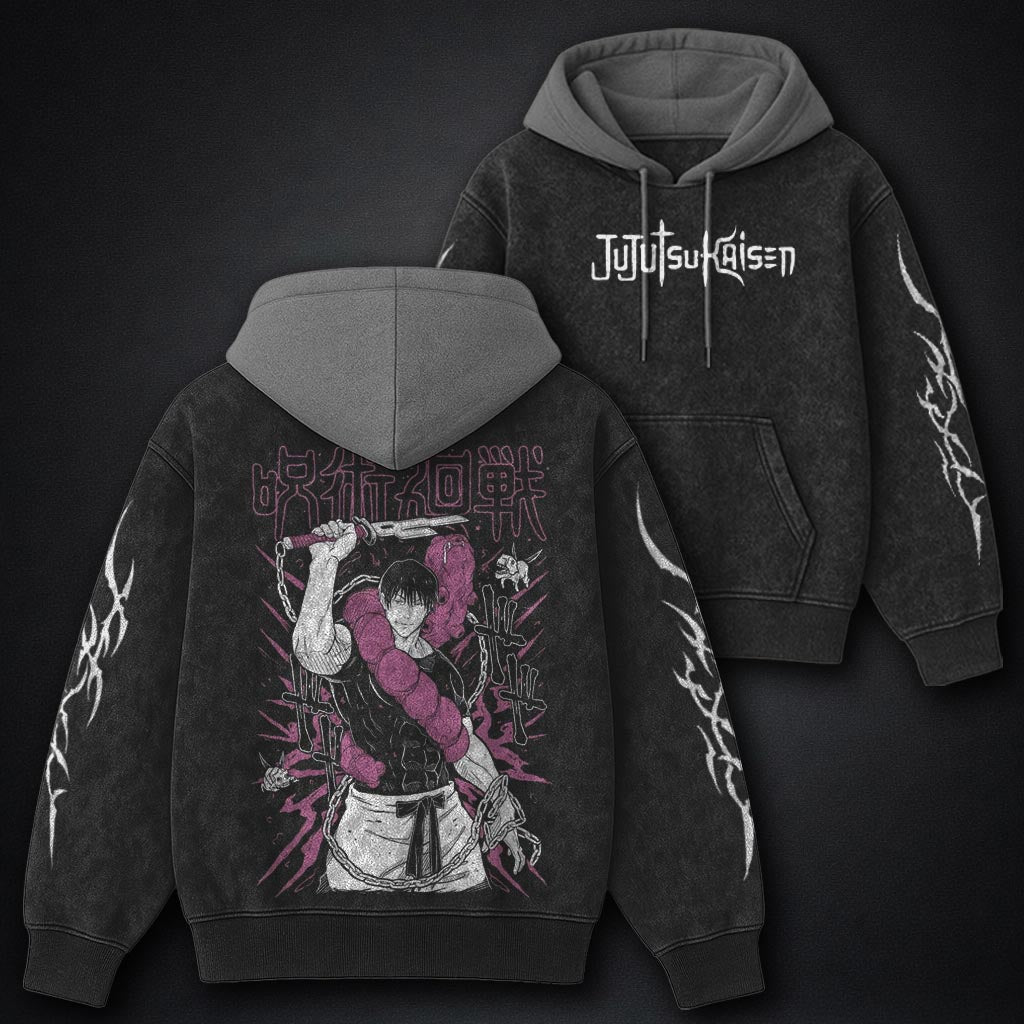 Jujutsu Kaisen Clean Black and Grey Washed Hoodie