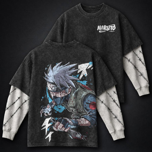 Naruto Heavyweight Washed Double Sleeves T-Shirt