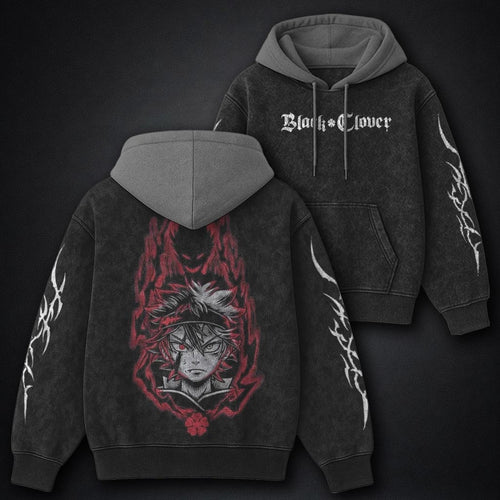 Black Clover Bold Black and Grey Washed Hoodie