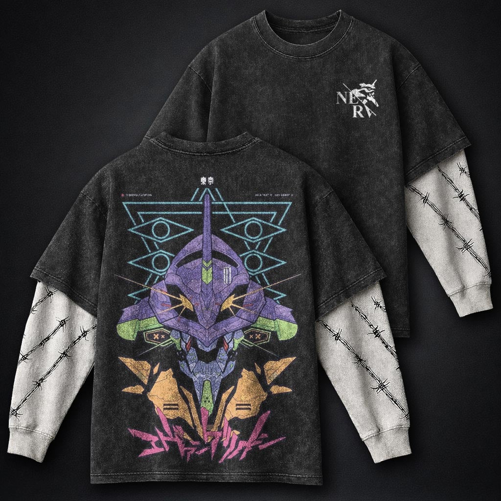 Neon Genesis Evangelion Signature Washed Double Sleeves T-Shirt