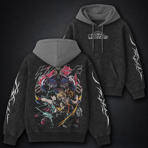 My Hero Academia Comfortable Black and Grey Washed Hoodie