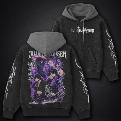 Jujutsu Kaisen Statement Black and Grey Washed Hoodie