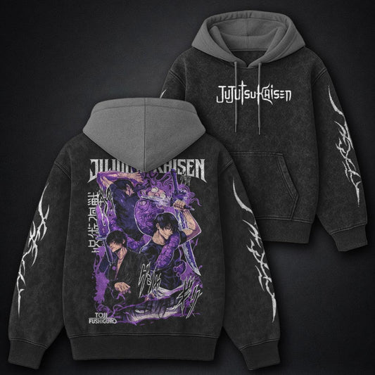 Jujutsu Kaisen Statement Black and Grey Washed Hoodie