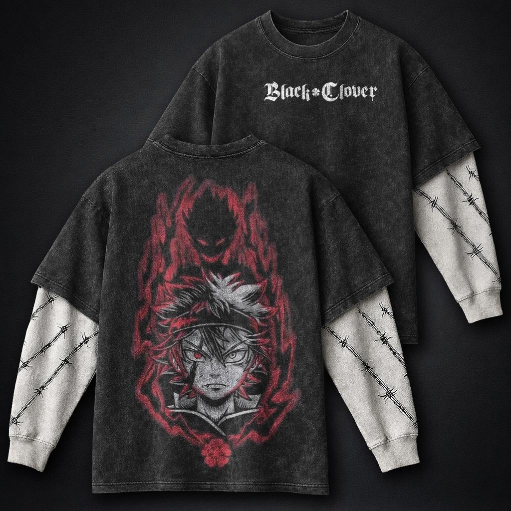 Black Clover Clean Washed Double Sleeves T-Shirt