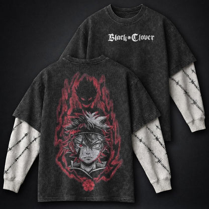 Black Clover Clean Washed Double Sleeves T-Shirt