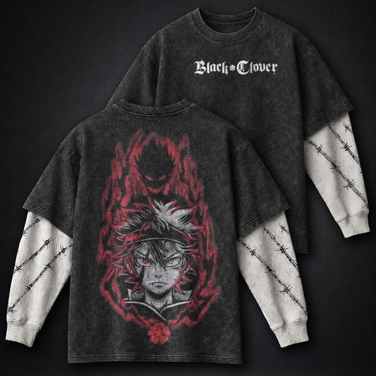 Black Clover Clean Washed Double Sleeves T-Shirt