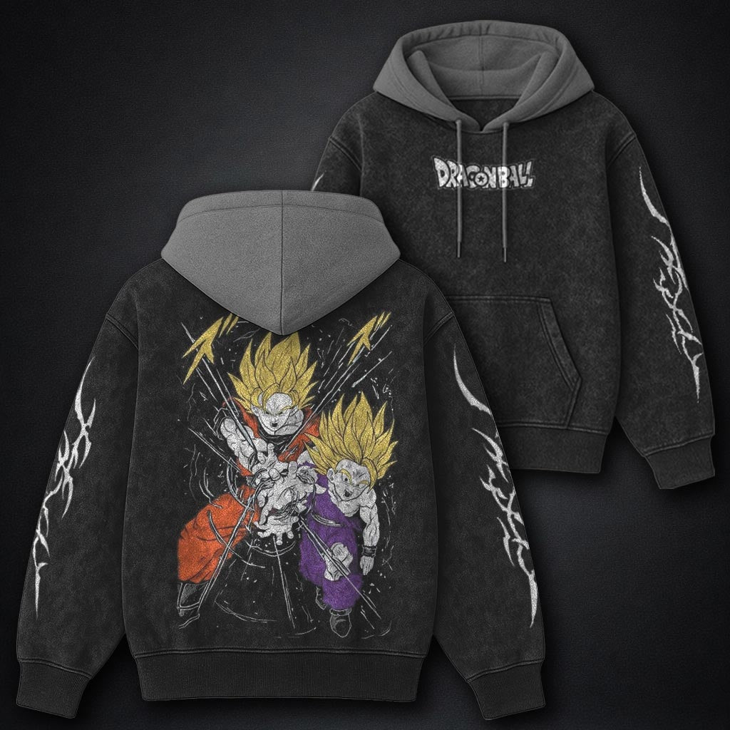 Dragon Ball Urban Black and Grey Washed Hoodie
