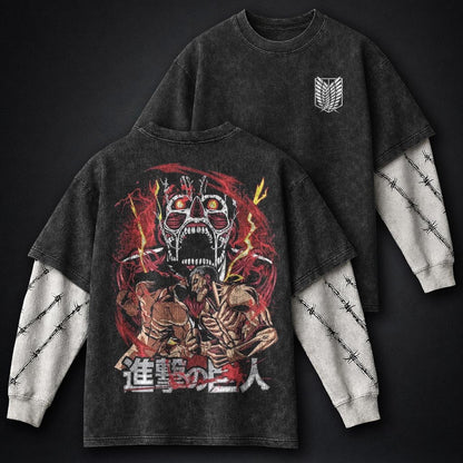 Attack on Titan Relaxed Washed Double Sleeves T-Shirt