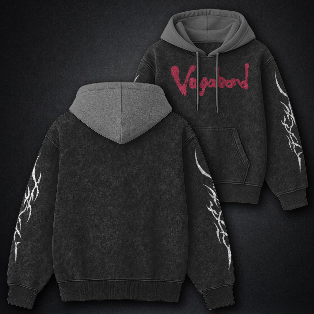 Vagabond Streetwear Black and Grey Washed Hoodie