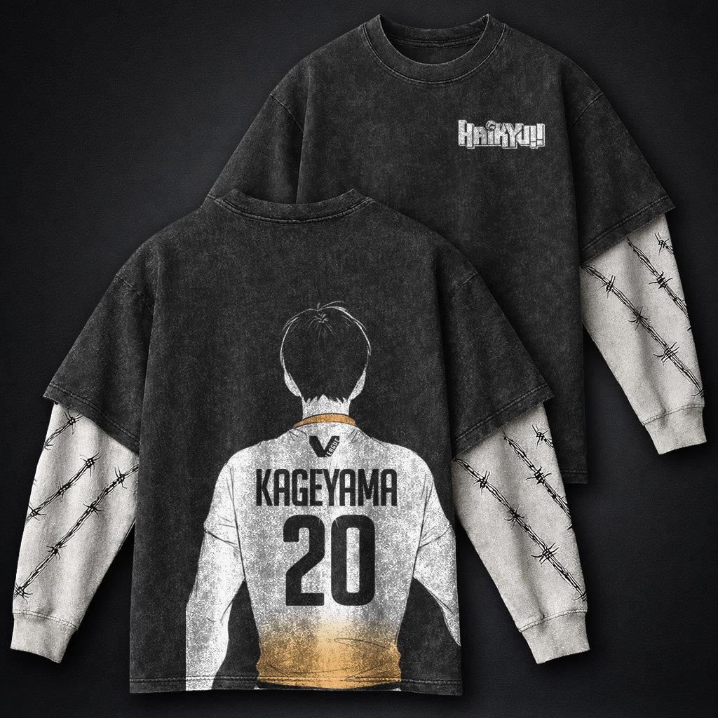 Haikyuu Graphic Washed Double Sleeves T-Shirt
