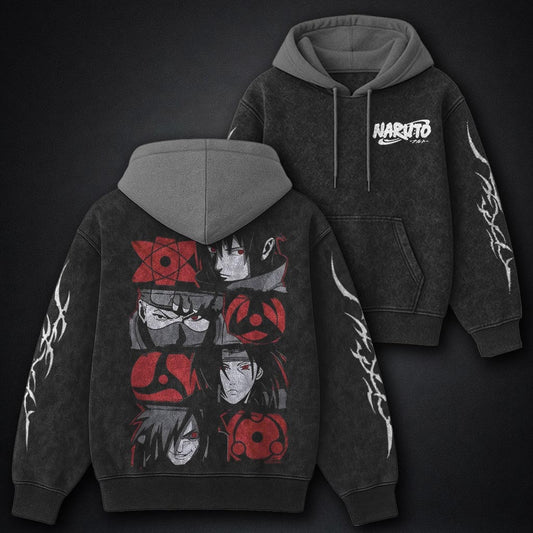 Naruto Washed Black and Grey Washed Hoodie
