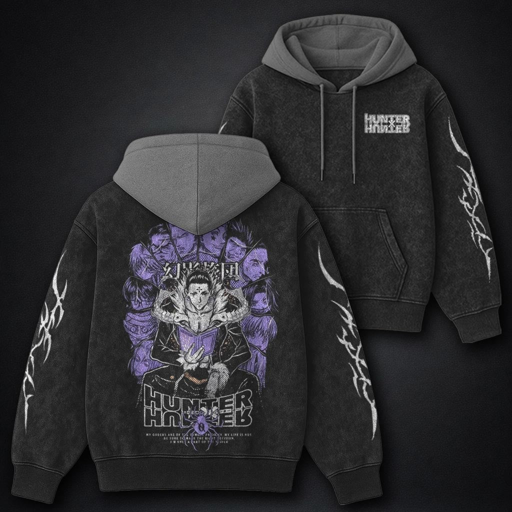 Hunter x Hunter Luxe Black and Grey Washed Hoodie
